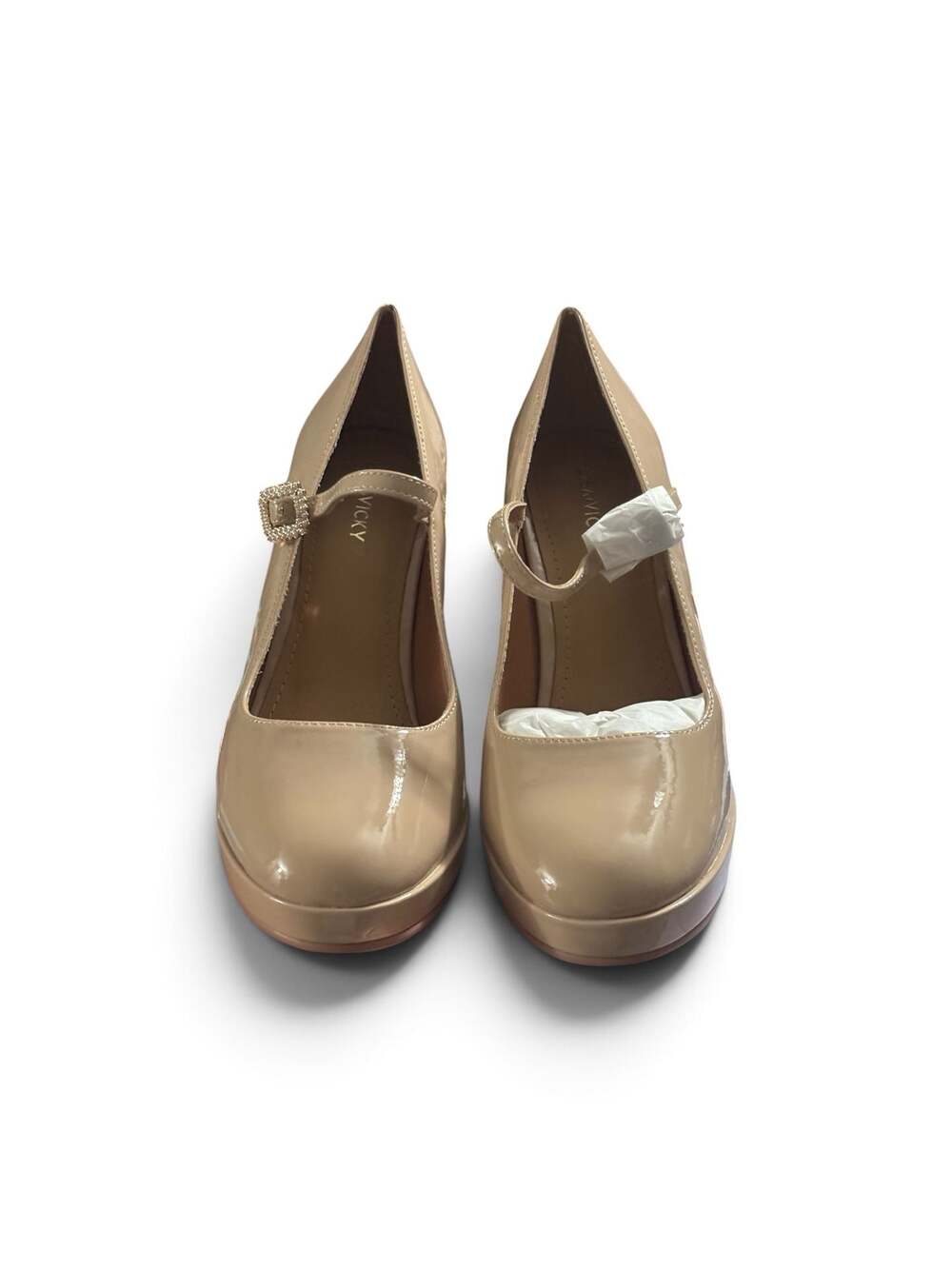 Lisa Vicky Bobble-V Beige Patent PU Platform Mary Jane Pumps